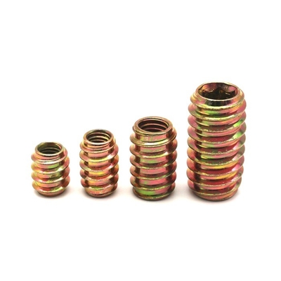 M6 M8 M10 Yellow Zinc Plated Steel Hex Socket Insert Nuts For Wood Furniture